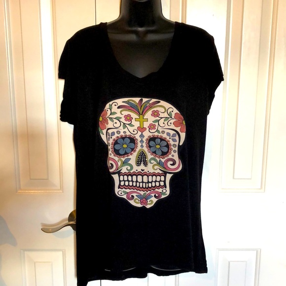 Occasion Tops - OCCASION 💀 HALLOWEEN EMBELLISHED SKULL TSHIRT 2X